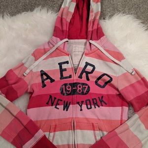 Pink and White Striped Zip-up Hoodie